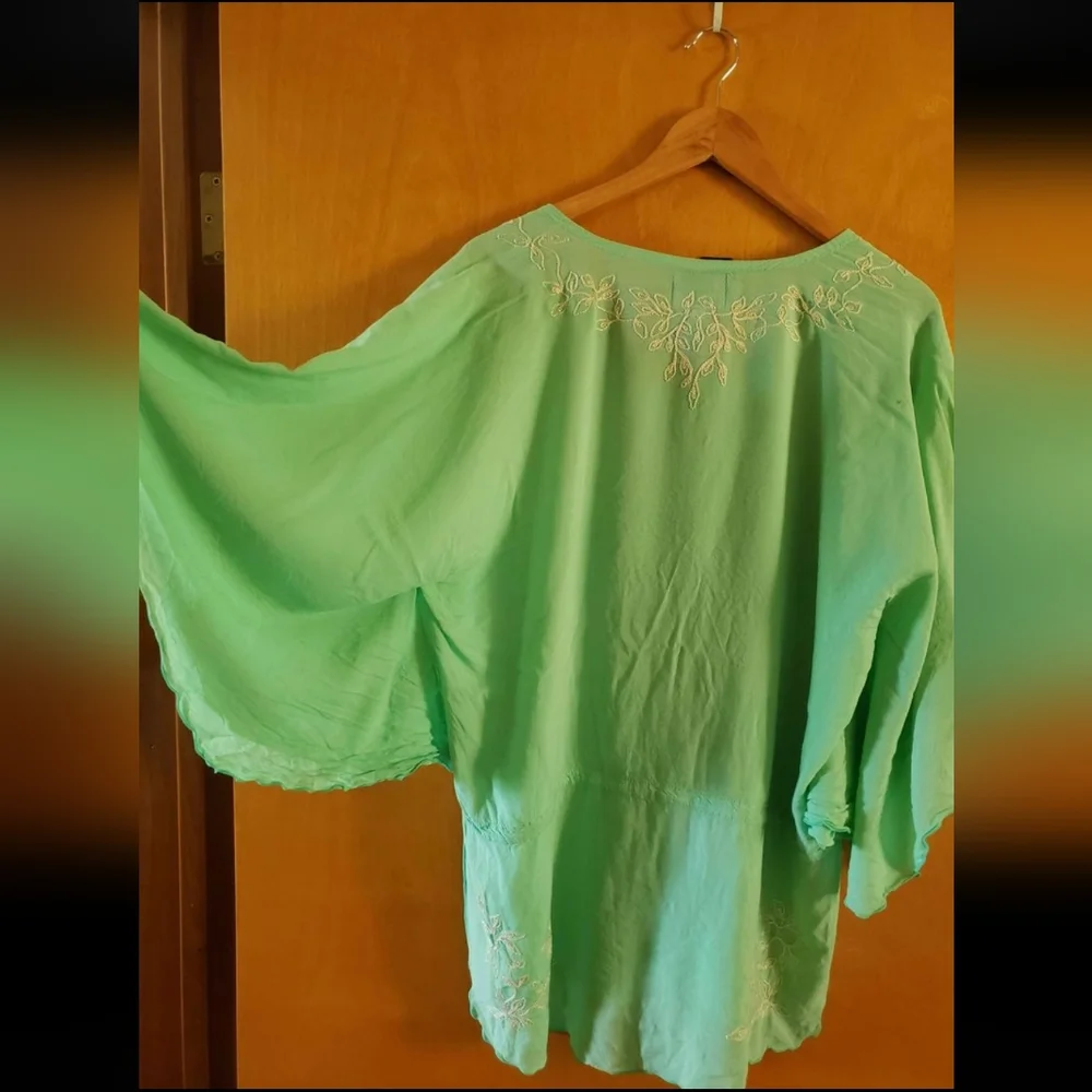 Gaya Embroidered Mint Kimono Top - Picture 3 of 7